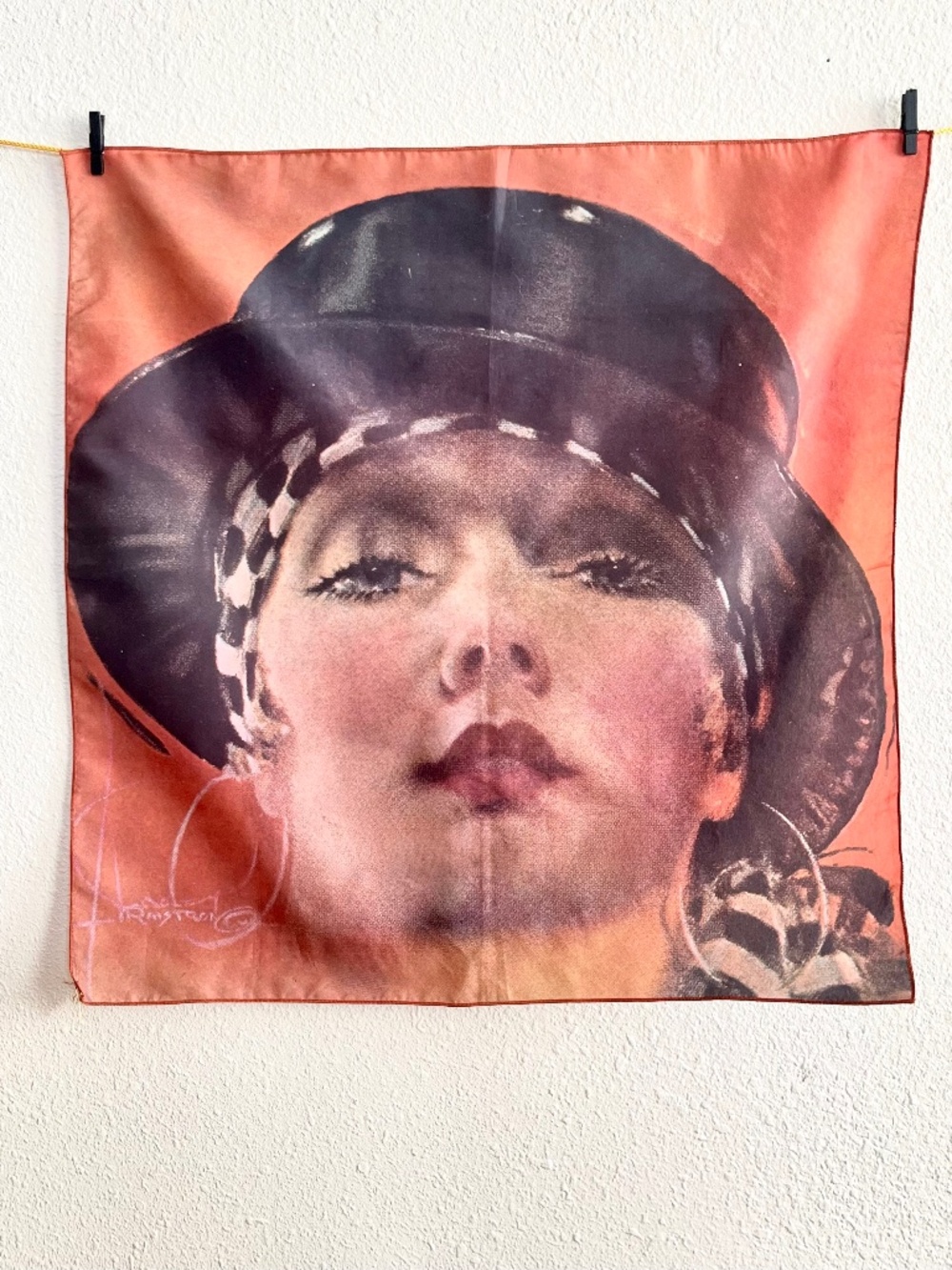 Vintage 1970's Rolf Armstrong Cabaret Girl Scarf by La Trico, 20" Square
